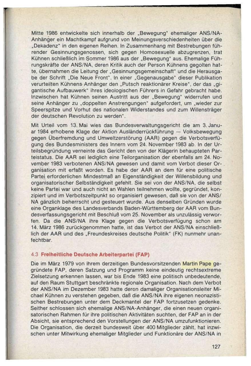 Seite 127 des Verfassungsschutzbericht 1986 Bayern