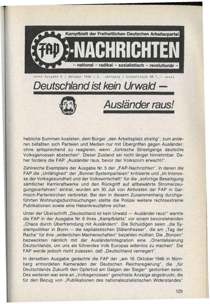 Seite 129 des Verfassungsschutzbericht 1986 Bayern