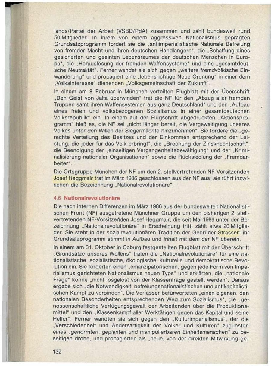 Seite 132 des Verfassungsschutzbericht 1986 Bayern