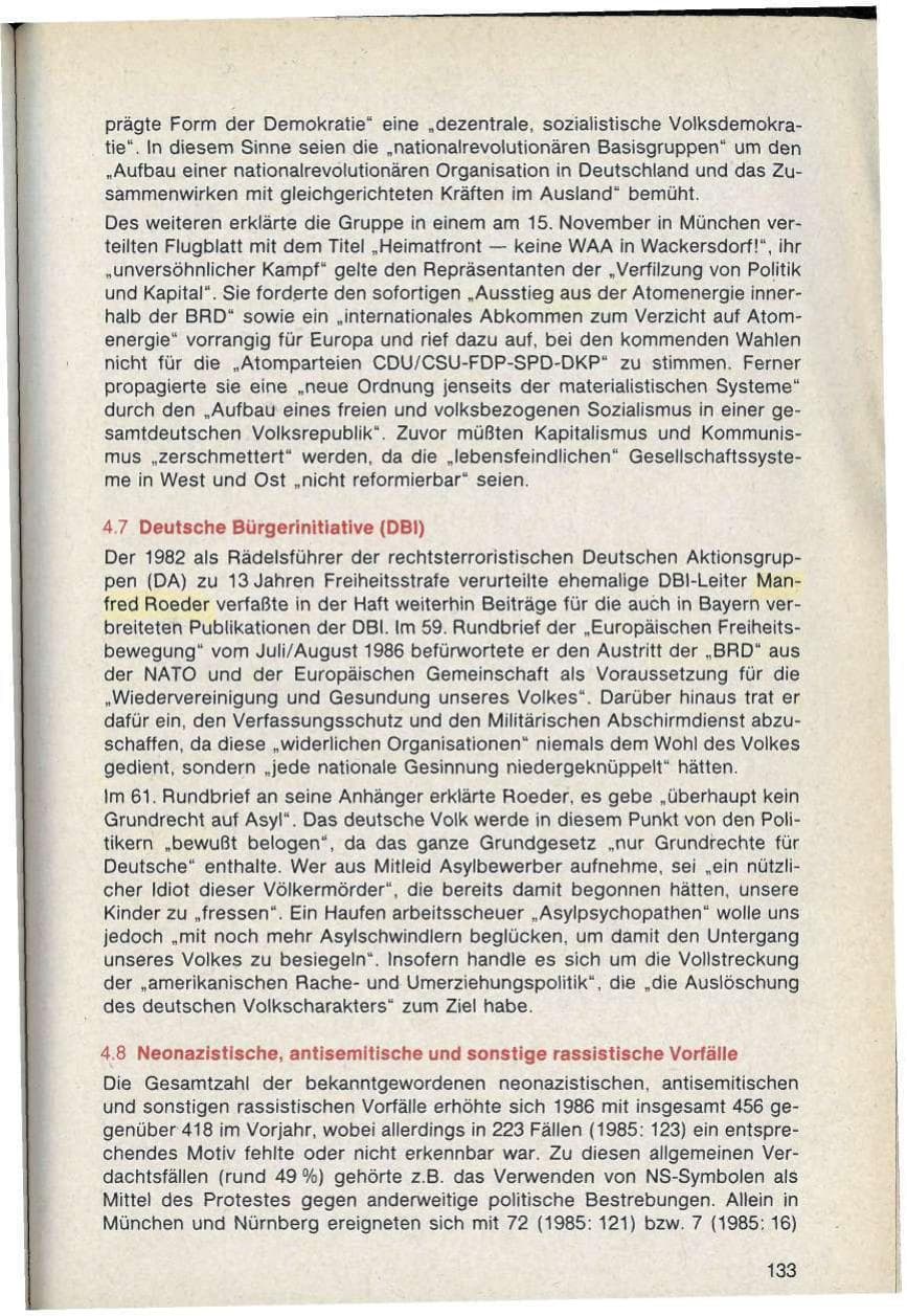 Seite 133 des Verfassungsschutzbericht 1986 Bayern