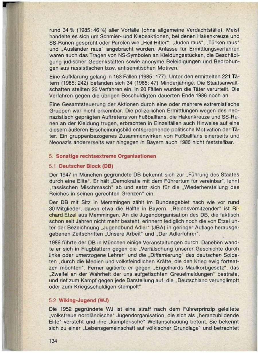 Seite 134 des Verfassungsschutzbericht 1986 Bayern