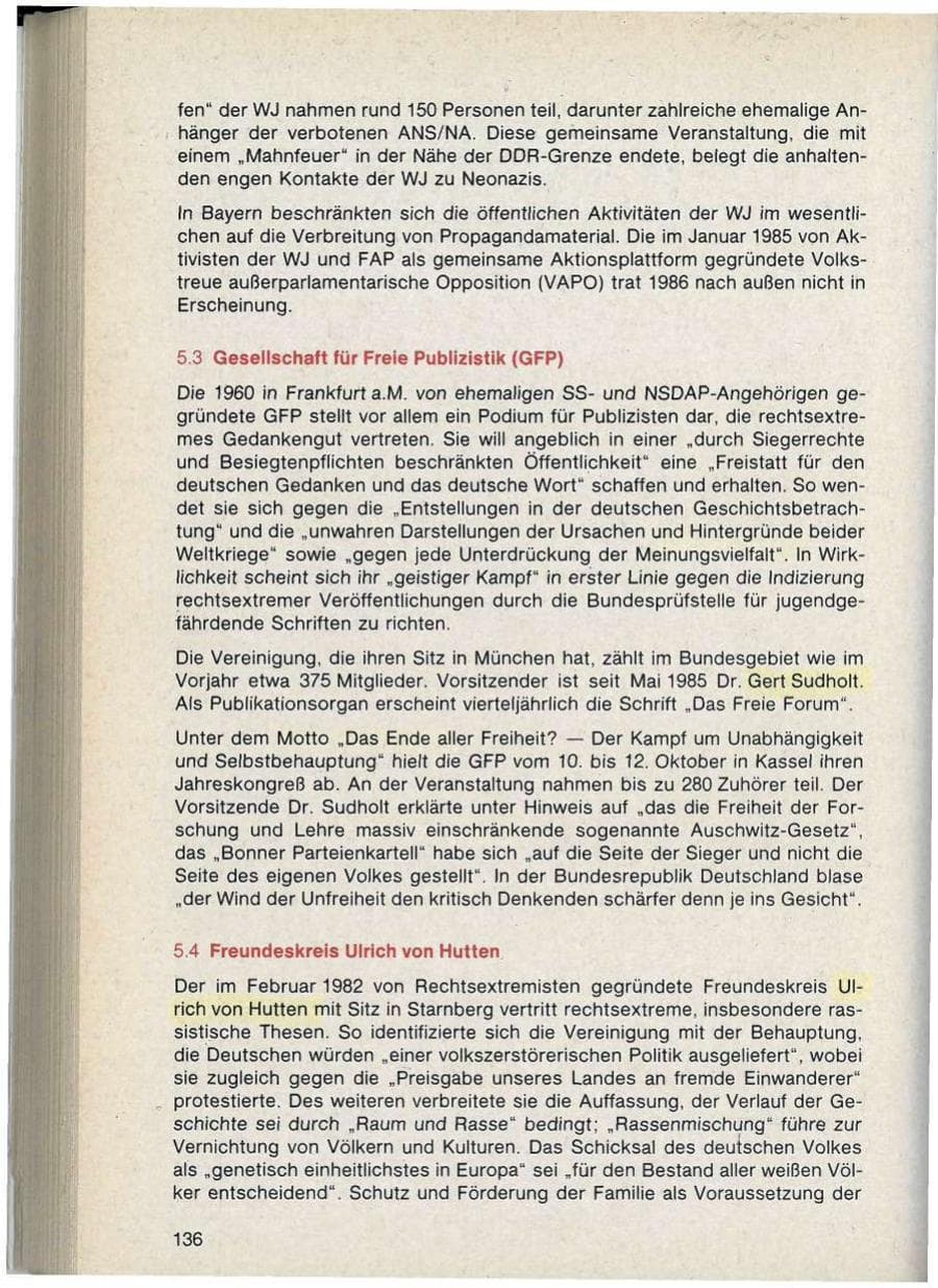 Seite 136 des Verfassungsschutzbericht 1986 Bayern