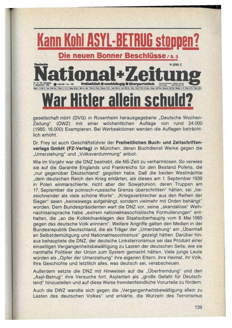 Seite 139 des Verfassungsschutzbericht 1986 Bayern
