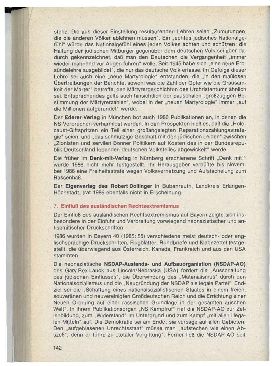 Seite 142 des Verfassungsschutzbericht 1986 Bayern