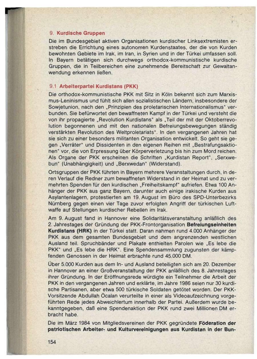 Seite 154 des Verfassungsschutzbericht 1986 Bayern