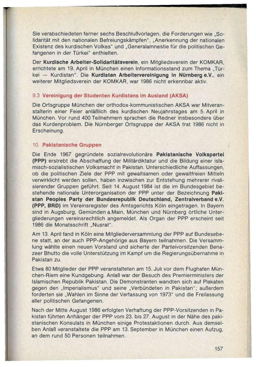 Seite 157 des Verfassungsschutzbericht 1986 Bayern
