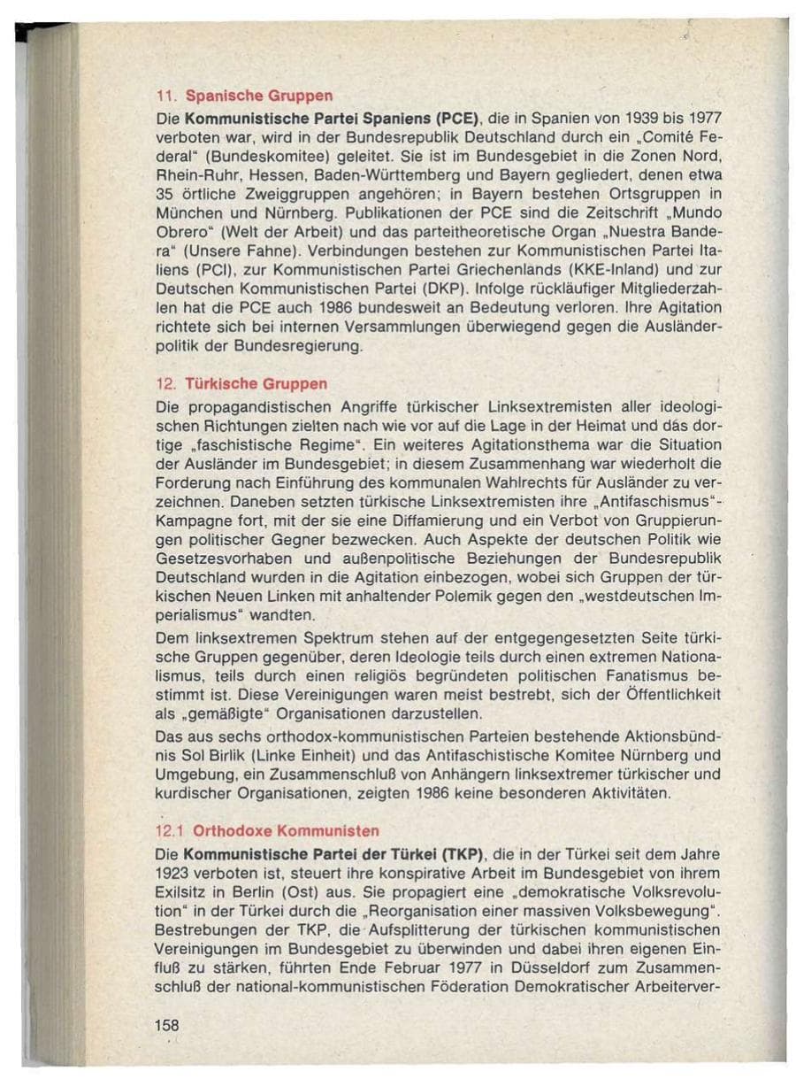 Seite 158 des Verfassungsschutzbericht 1986 Bayern