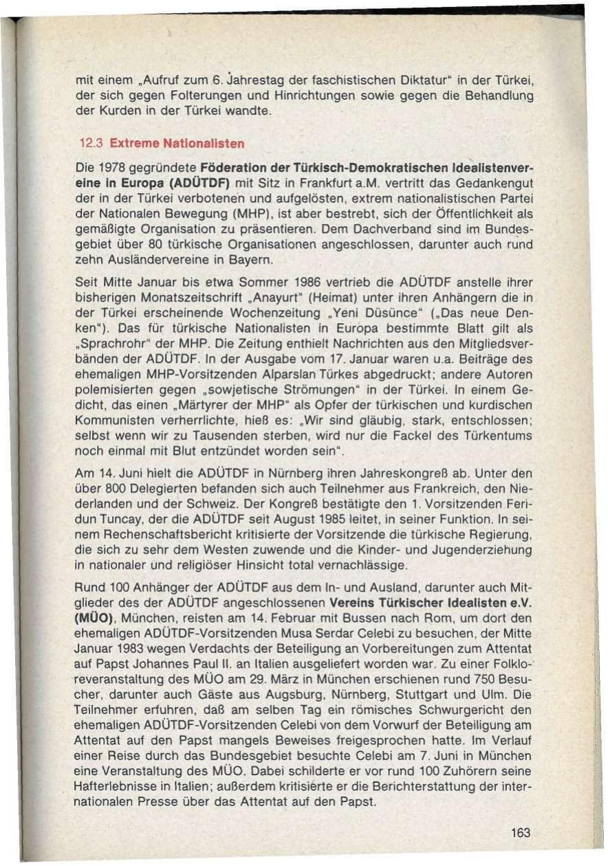 Seite 163 des Verfassungsschutzbericht 1986 Bayern