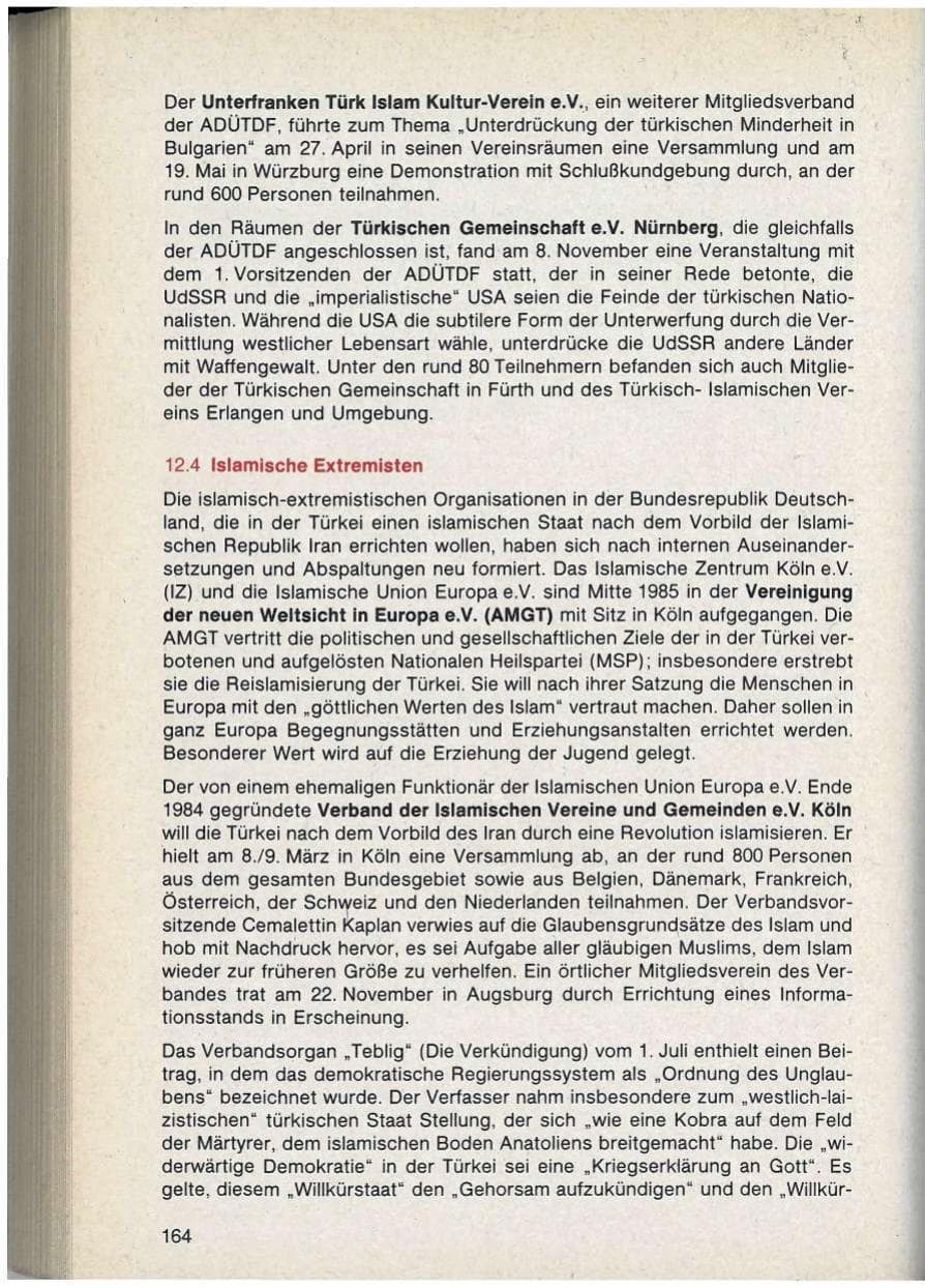 Seite 164 des Verfassungsschutzbericht 1986 Bayern