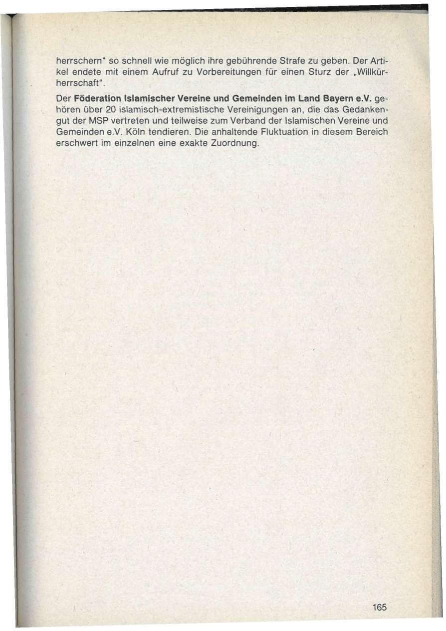 Seite 165 des Verfassungsschutzbericht 1986 Bayern