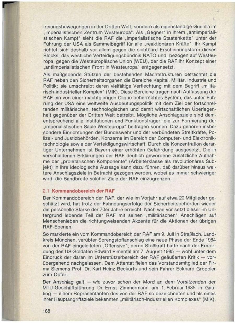 Seite 168 des Verfassungsschutzbericht 1986 Bayern