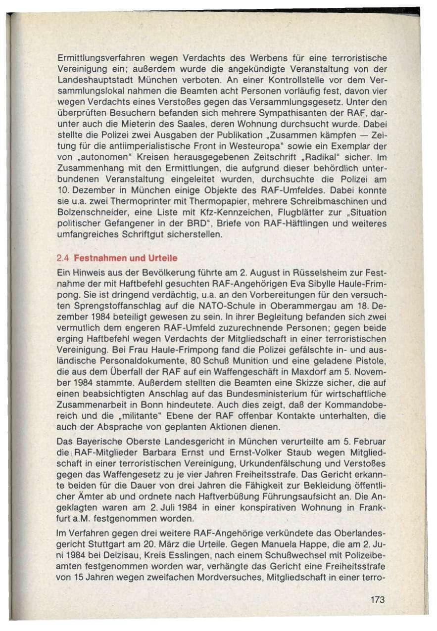 Seite 173 des Verfassungsschutzbericht 1986 Bayern