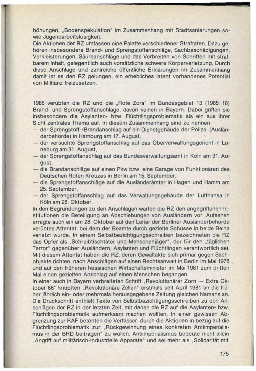 Seite 175 des Verfassungsschutzbericht 1986 Bayern