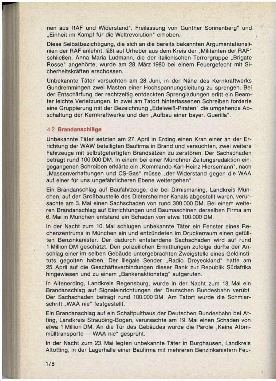 Seite 178 des Verfassungsschutzbericht 1986 Bayern