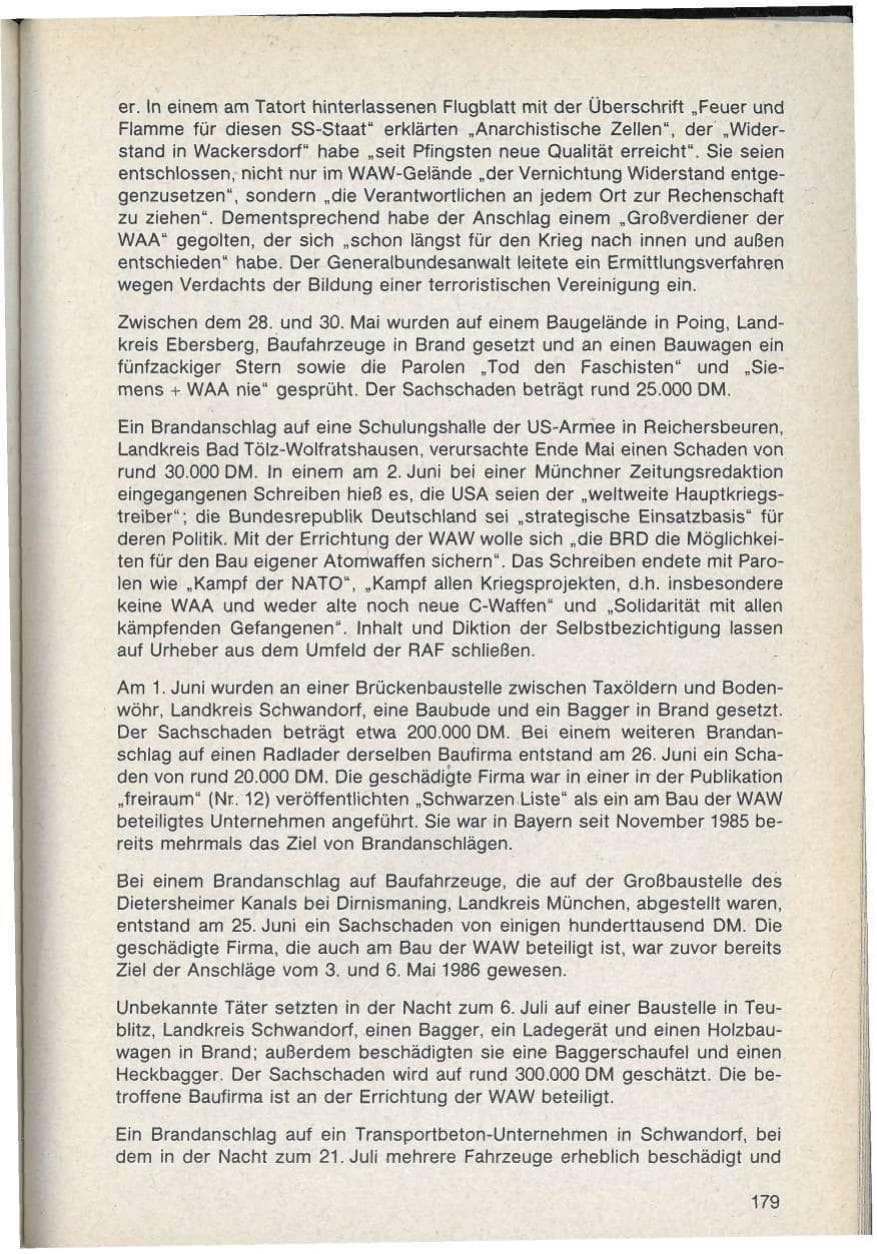 Seite 179 des Verfassungsschutzbericht 1986 Bayern