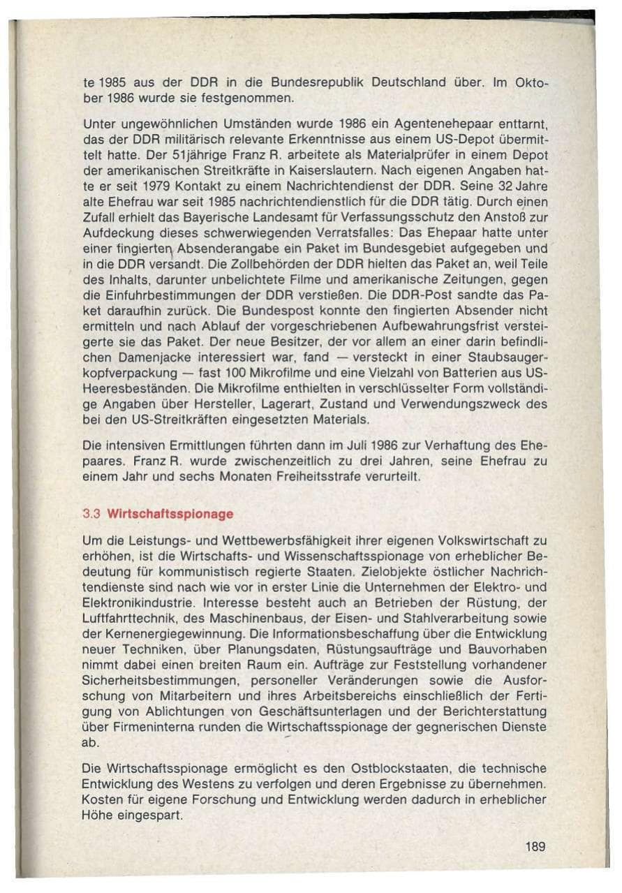 Seite 189 des Verfassungsschutzbericht 1986 Bayern