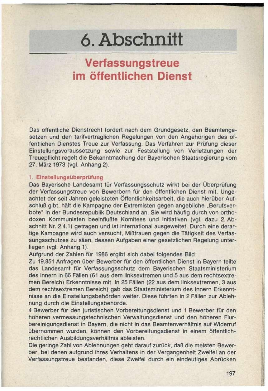 Seite 197 des Verfassungsschutzbericht 1986 Bayern