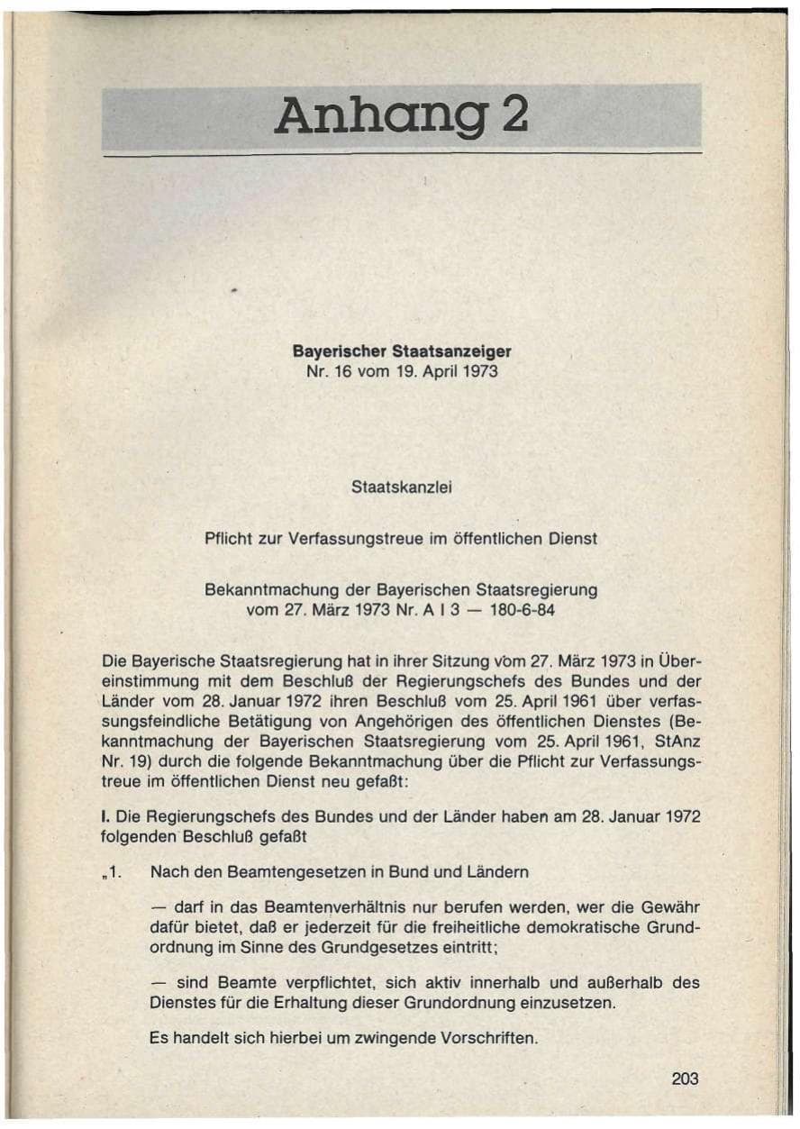 Seite 203 des Verfassungsschutzbericht 1986 Bayern