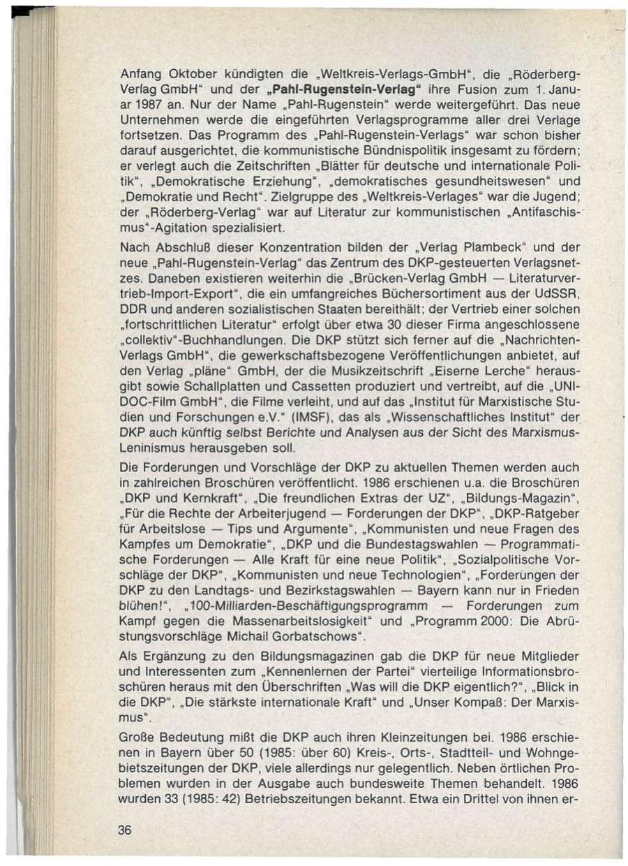 Seite 36 des Verfassungsschutzbericht 1986 Bayern