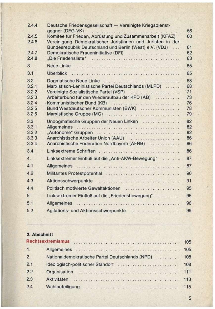 Seite 5 des Verfassungsschutzbericht 1986 Bayern