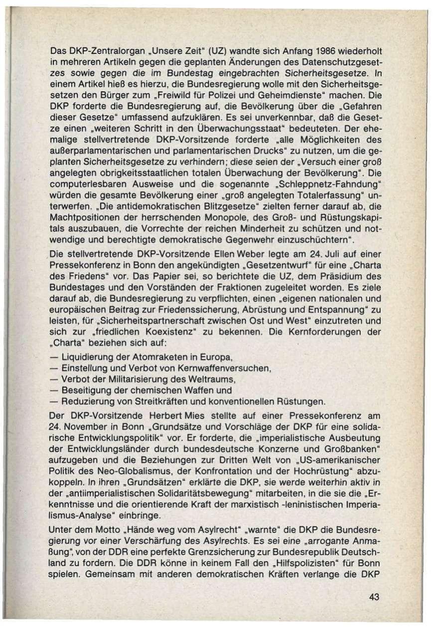 Seite 43 des Verfassungsschutzbericht 1986 Bayern