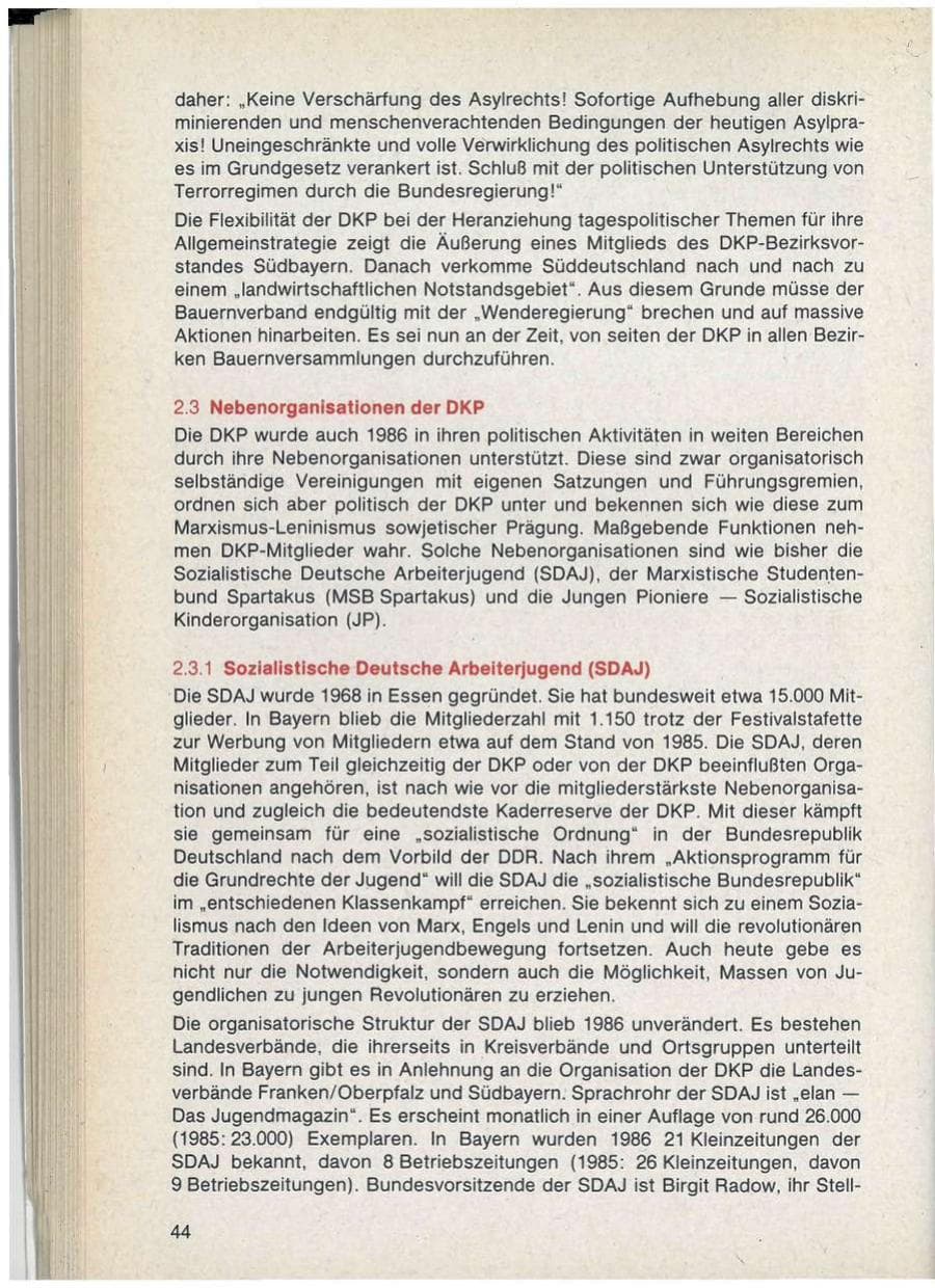 Seite 44 des Verfassungsschutzbericht 1986 Bayern