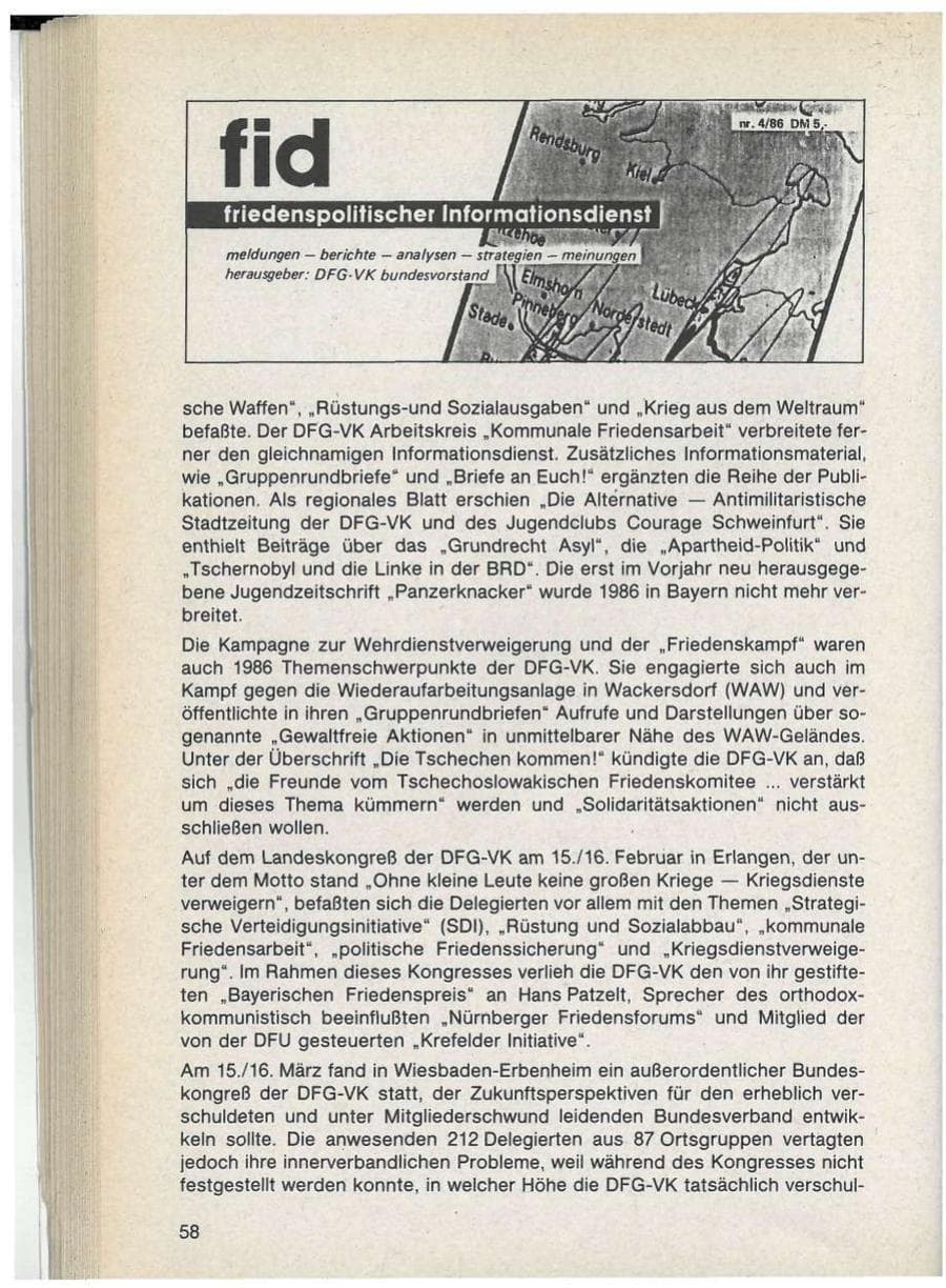 Seite 58 des Verfassungsschutzbericht 1986 Bayern