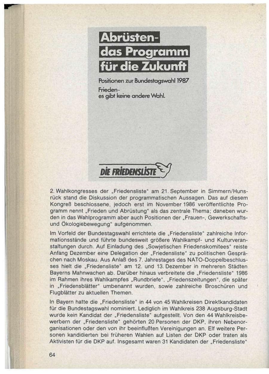 Seite 64 des Verfassungsschutzbericht 1986 Bayern