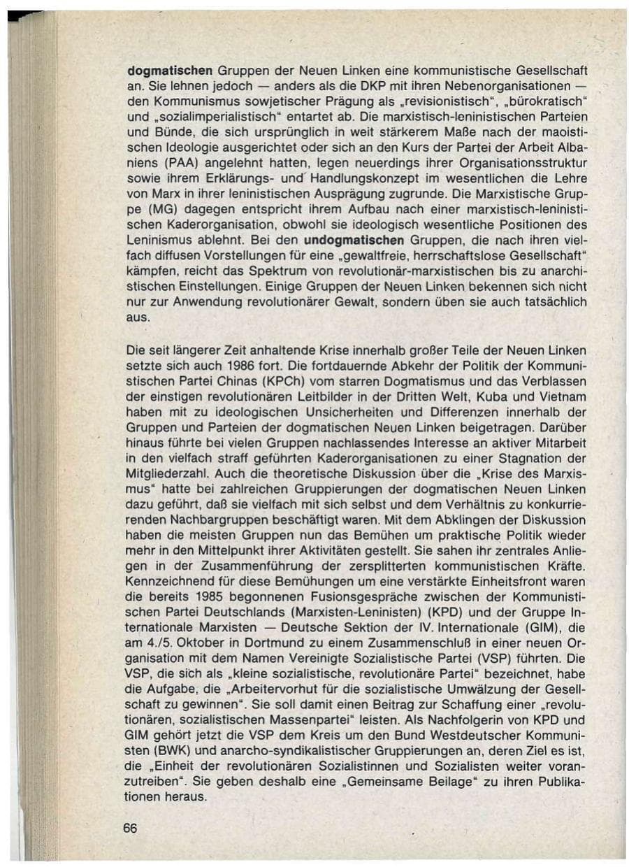 Seite 66 des Verfassungsschutzbericht 1986 Bayern