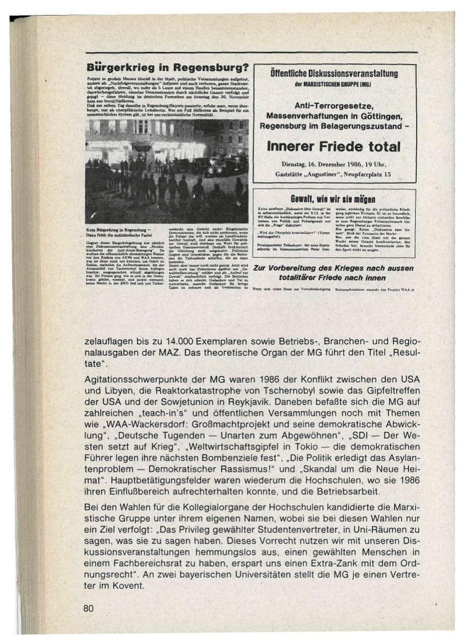 Seite 80 des Verfassungsschutzbericht 1986 Bayern