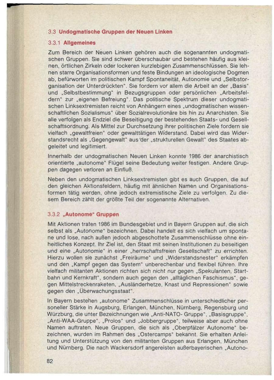Seite 82 des Verfassungsschutzbericht 1986 Bayern