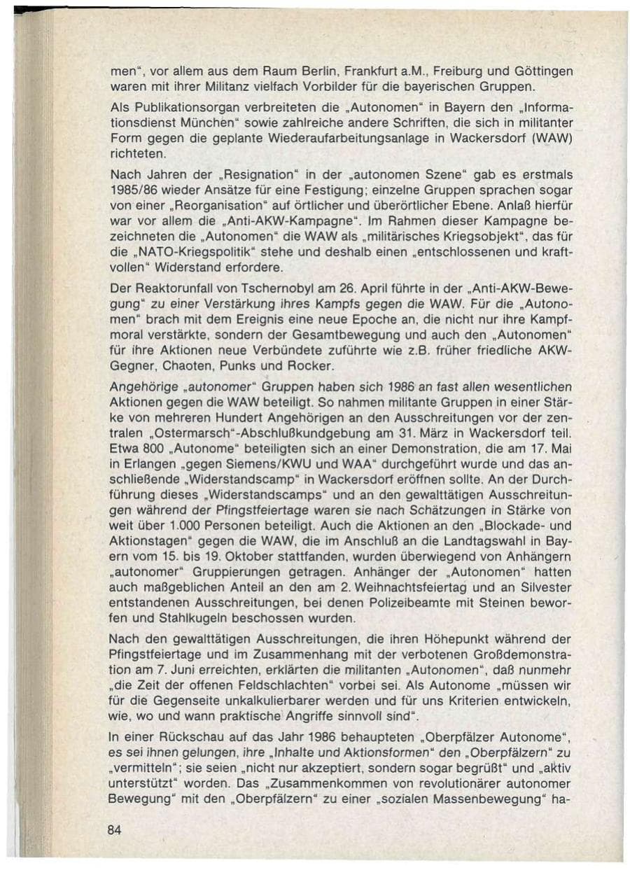 Seite 84 des Verfassungsschutzbericht 1986 Bayern