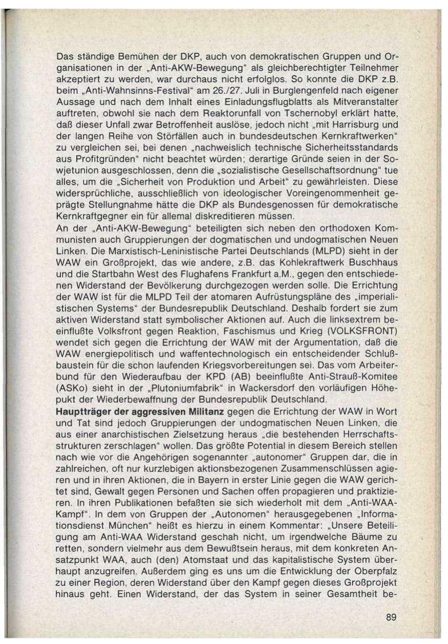 Seite 89 des Verfassungsschutzbericht 1986 Bayern