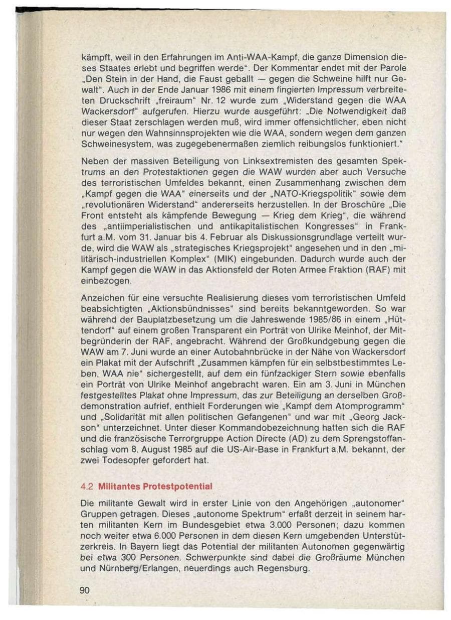 Seite 90 des Verfassungsschutzbericht 1986 Bayern