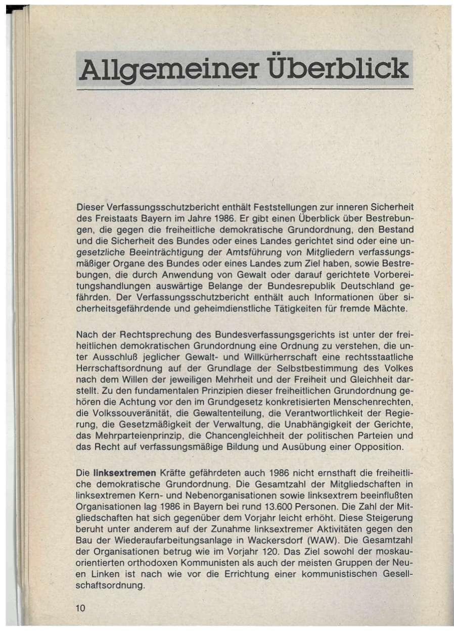 Seite 10 des Verfassungsschutzbericht 1986 Bayern