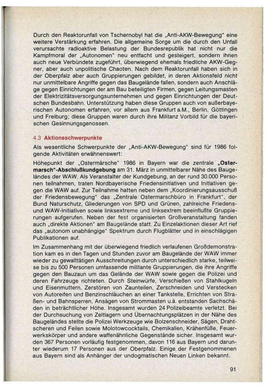Seite 91 des Verfassungsschutzbericht 1986 Bayern