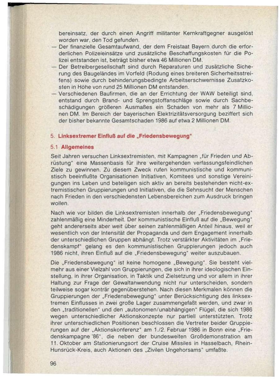 Seite 96 des Verfassungsschutzbericht 1986 Bayern