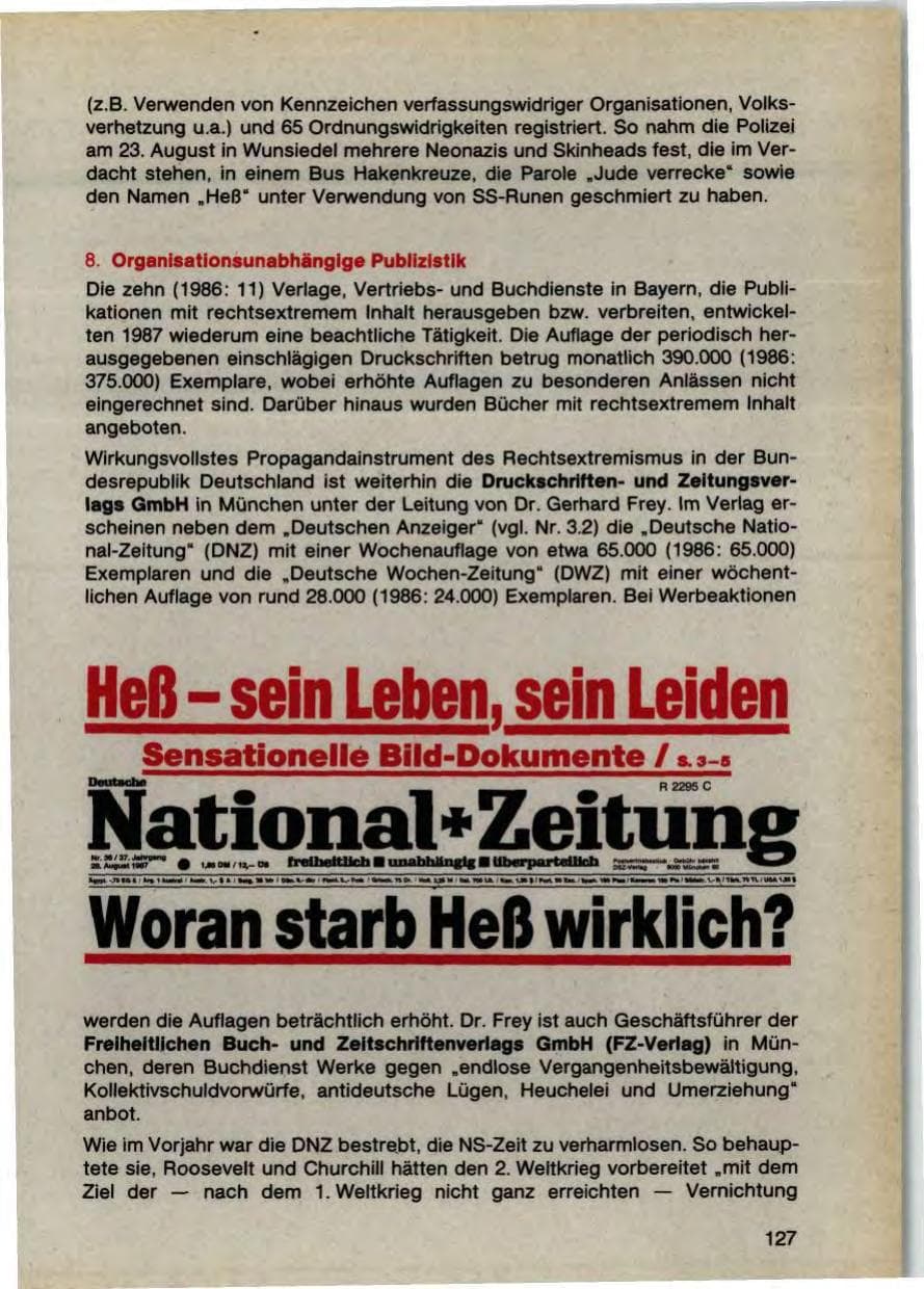 Seite 129 des Verfassungsschutzbericht 1987 Bayern