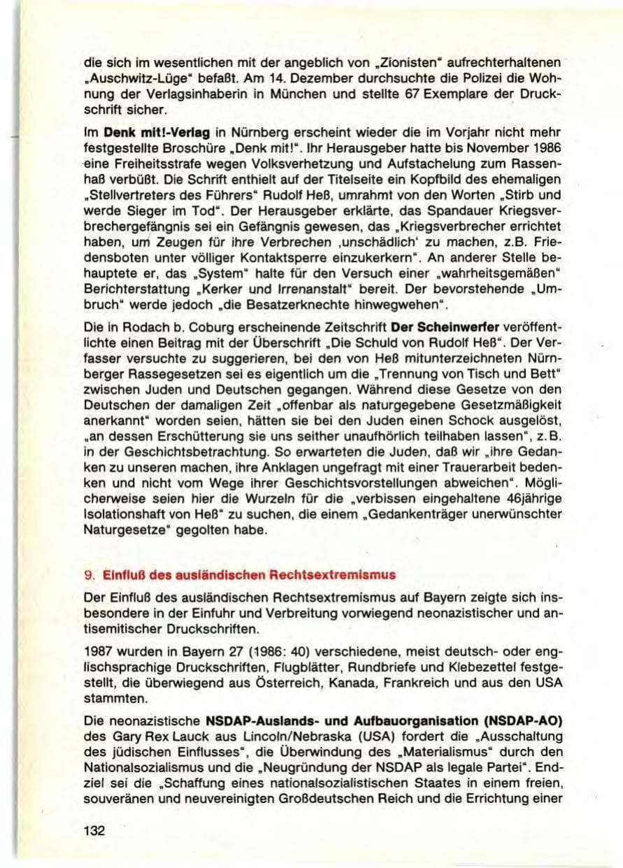 Seite 134 des Verfassungsschutzbericht 1987 Bayern
