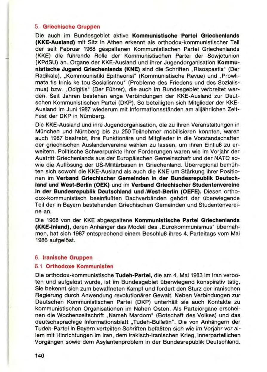 Seite 142 des Verfassungsschutzbericht 1987 Bayern