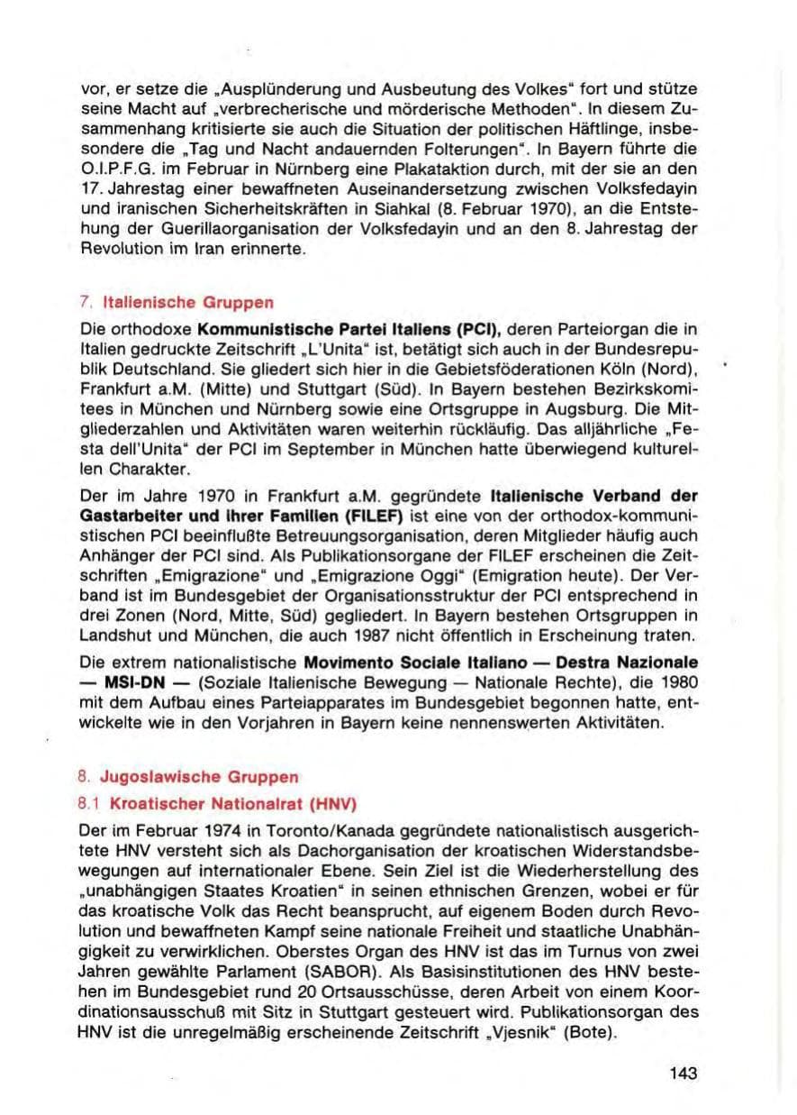 Seite 145 des Verfassungsschutzbericht 1987 Bayern