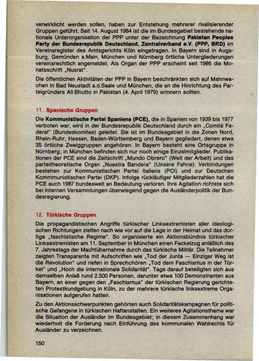 Seite 152 des Verfassungsschutzbericht 1987 Bayern