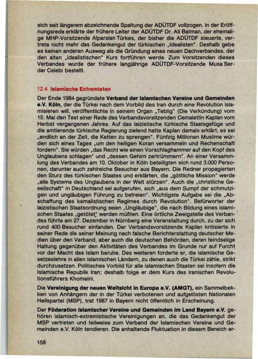 Seite 160 des Verfassungsschutzbericht 1987 Bayern
