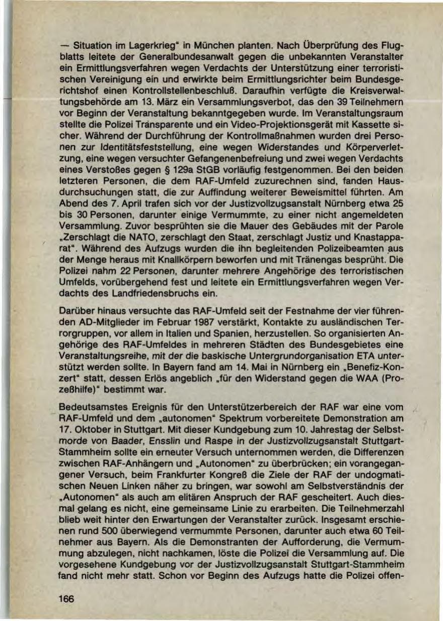 Seite 168 des Verfassungsschutzbericht 1987 Bayern