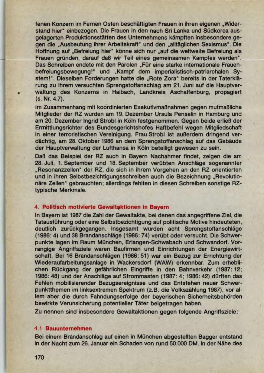 Seite 172 des Verfassungsschutzbericht 1987 Bayern