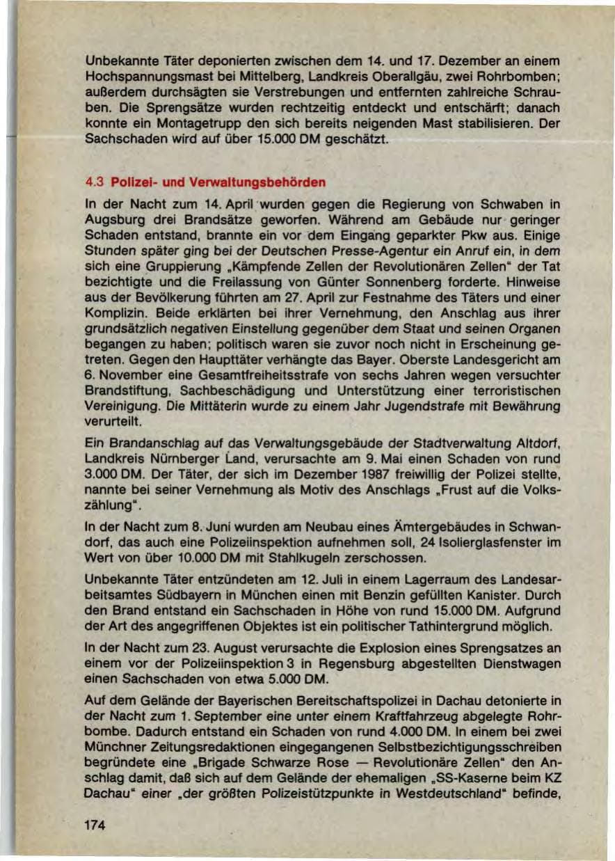 Seite 176 des Verfassungsschutzbericht 1987 Bayern