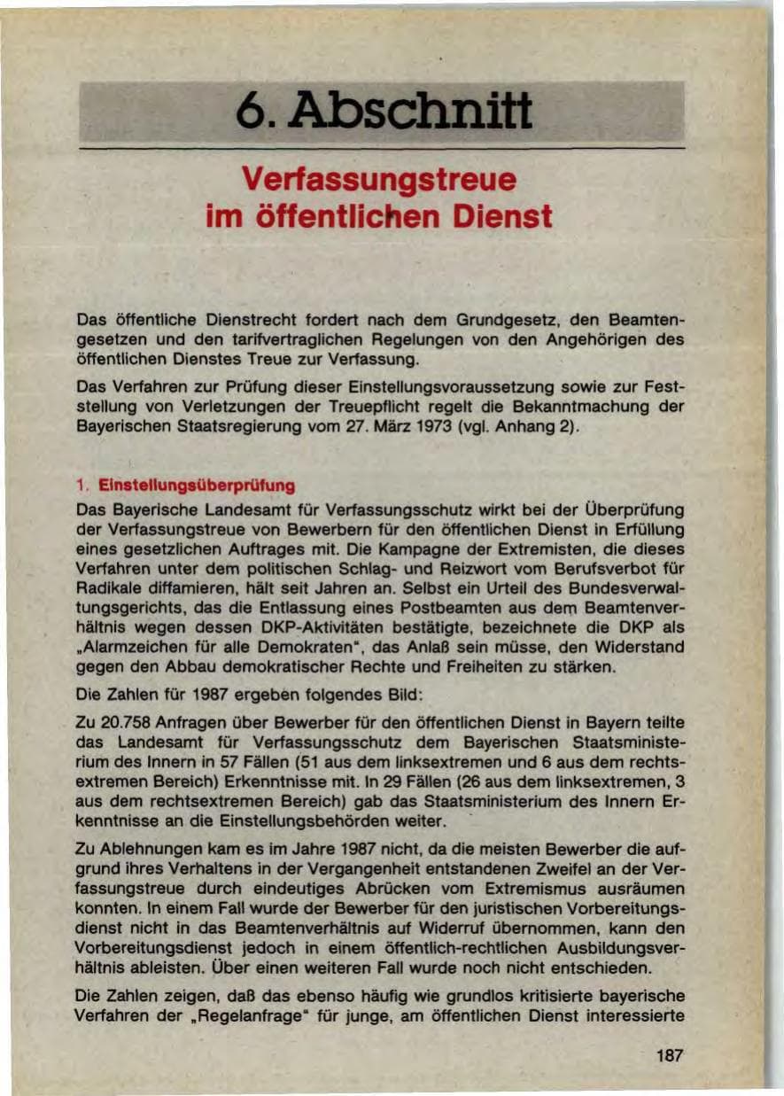 Seite 189 des Verfassungsschutzbericht 1987 Bayern
