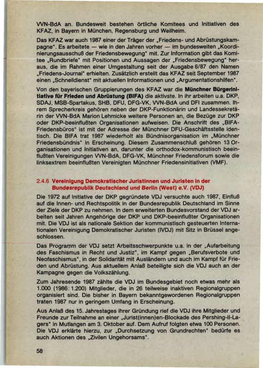 Seite 60 des Verfassungsschutzbericht 1987 Bayern