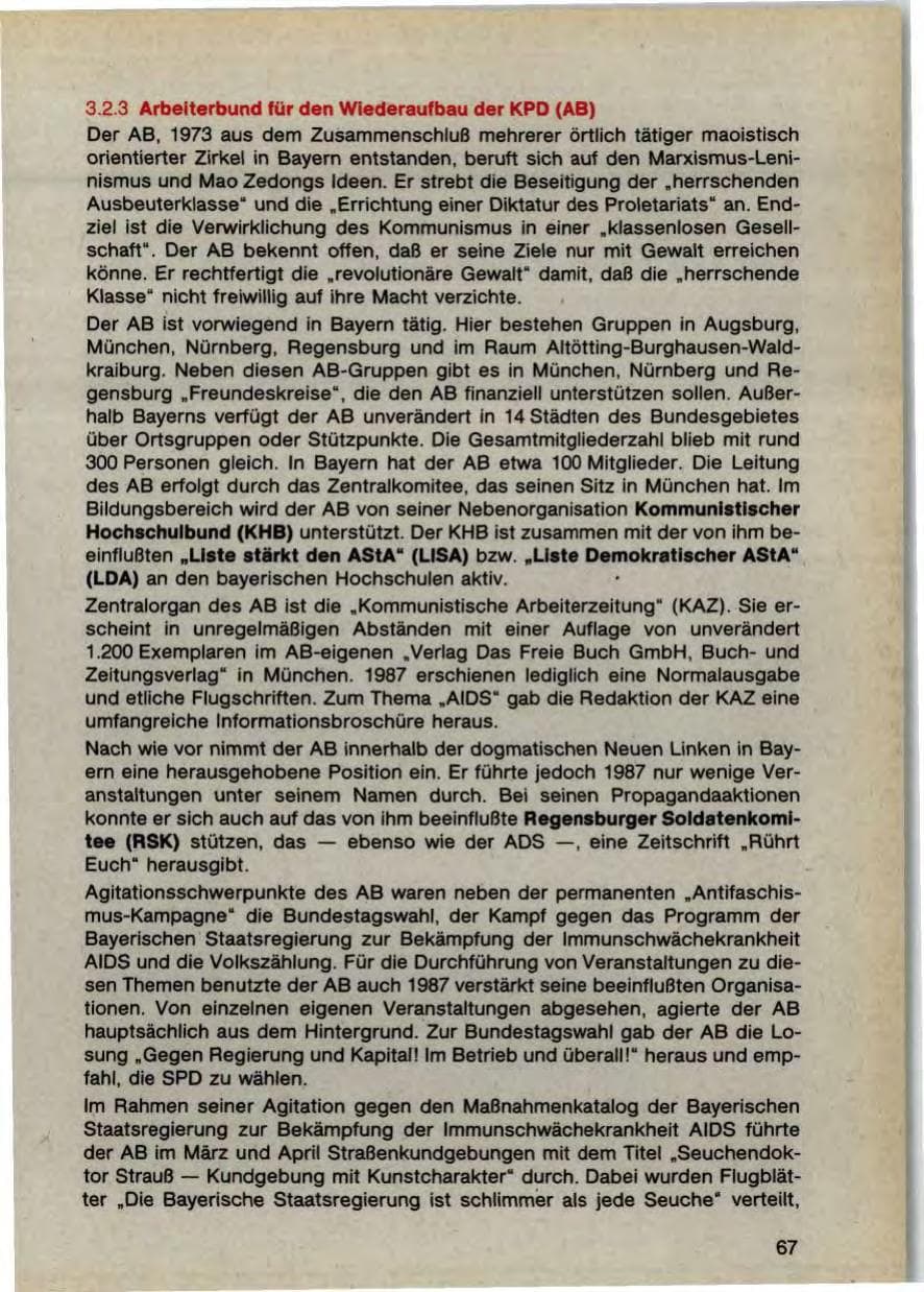 Seite 69 des Verfassungsschutzbericht 1987 Bayern