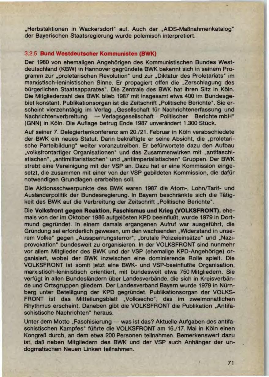 Seite 73 des Verfassungsschutzbericht 1987 Bayern